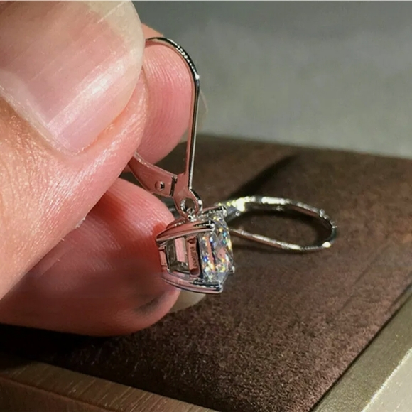 925 Silver Drop Earrings for Women White Sapphire A Pair/set - Picture 4 of 5